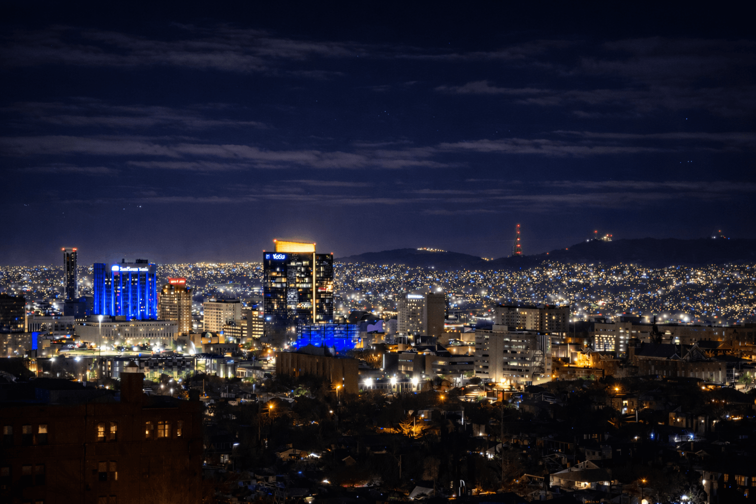 El Paso Texas Franklin Mountains at night